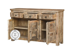 Yennora Indian Solid Wood Buffet Sideboard With Carved Doors & Drawers