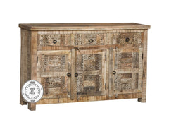 Yennora Indian Solid Wood Buffet Sideboard With Carved Doors & Drawers