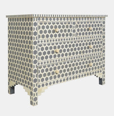 Maaya Bone Inlay Chest of Drawer sideboard Grey Honeycomb