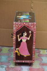 Mughal Hand Painted Solid Wood Ethnic Carved Jharokha Door Cabinet D133