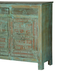 Antique Old Door Solid Wood Sideboard Rustic Green