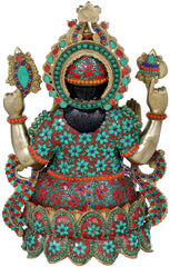 Indian Lord Ganesha Handmade Brass Statue With Inlay Work