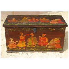 Mughal Hand Painted Indian Solid Wood Storage Trunk Box Coffee Table