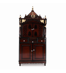 Large Sized Handmade Teak Wood Home Temple In Brown