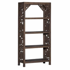 Kalah Solid Mango Wood Indian Hand Carved Bookshelf Black White Finish C9
