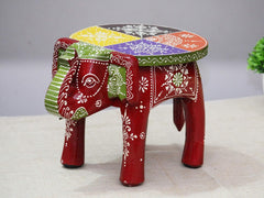 Brush & Timber Handpainted Solid Mango Wood Elephant Side Table in Multicolor