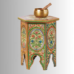 Mughal Hand Painted Multicolored Wooden Side Table