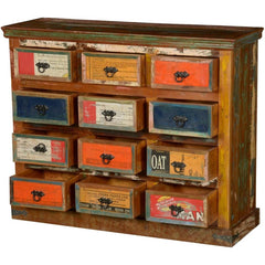 Retro Painted Colors Pop Art Reclaimed Wood 12 Drawer Dresser Chest