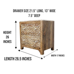 Indian Hand Carved  2-Drawer Solid Wood Bedside Table 10