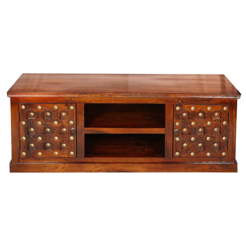 Mogra Antique Brass Work TV Cabinet Brass Work 2 Door