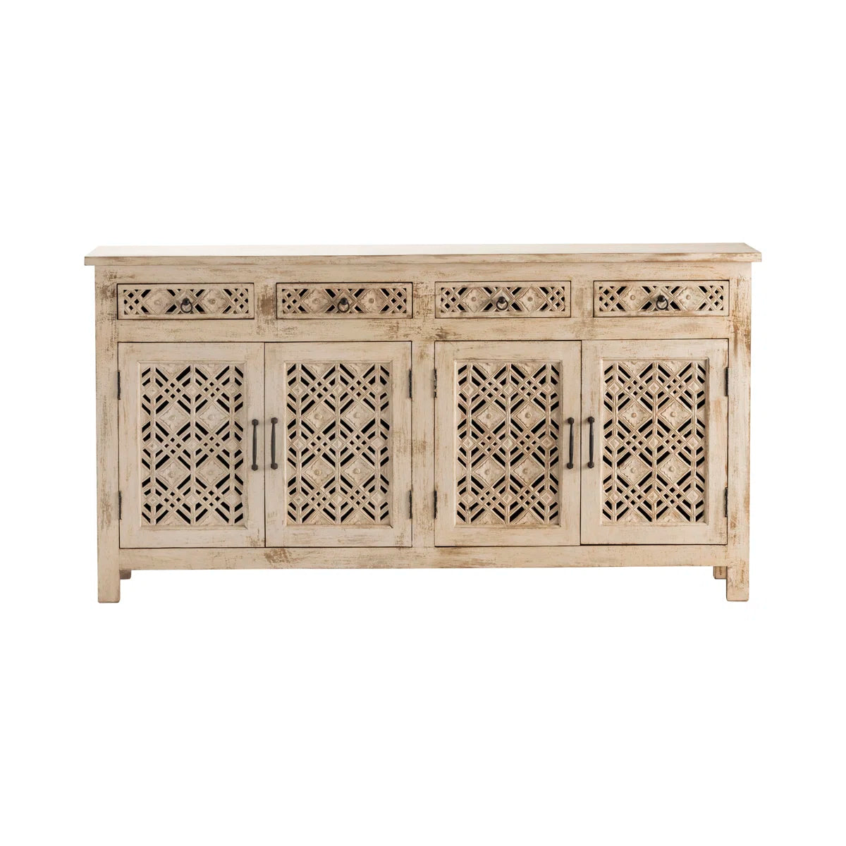 Indian Handmade Solid Wood 4 Doors & Drawers  Carved Sideboard