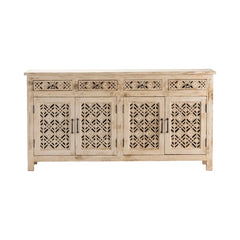 Indian Handmade Solid Wood 4 Doors & Drawers  Carved Sideboard