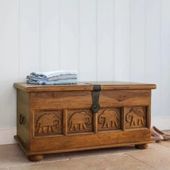 Indian Hand Carved Solid Wood Storage Blanket Box C38