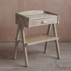 Hand Carved Solid Wooden Single Drawer With Canning Shelf Bedsides Table 70