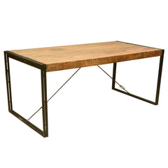 Large Rustic Industrial Style Mango Wood and Iron Dining Table Natural