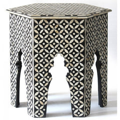 Maaya Bone Inlay Round Side Table Black White Floral