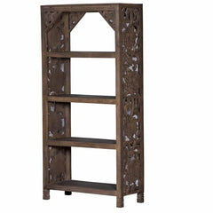 Kalah Solid Mango Wood Indian Hand Carved Bookshelf Black White Finish C9