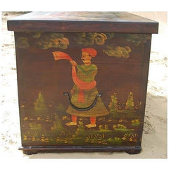 Mughal Hand Painted Indian Solid Wood Storage Trunk Box Coffee Table