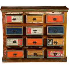 Retro Painted Colors Pop Art Reclaimed Wood 12 Drawer Dresser Chest