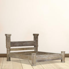 Indian Hand Carved Reclaimed Teak Wood Bed Frame King Size 140