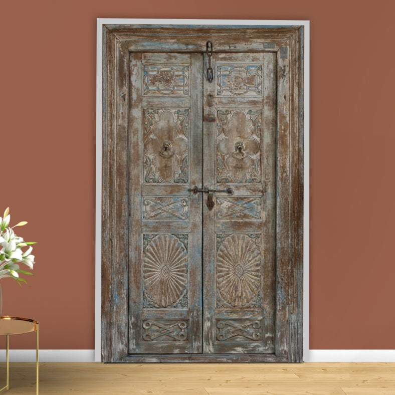 Indian Vintage Antique Hand Carved Reclaimed Wood Door 70