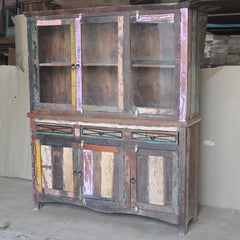RUSTICA Reclaimed Timber Glass Door Cabinet Multicolor
