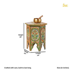 Mughal Hand Painted Multicolored Wooden Side Table