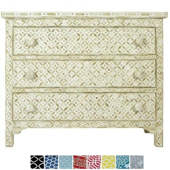 Maaya Bone Inlay Chest of 3 Drawers White Geometrical
