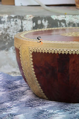 Indian Hand Carved Drum Brass Work Solid Wood Coffee Table C135