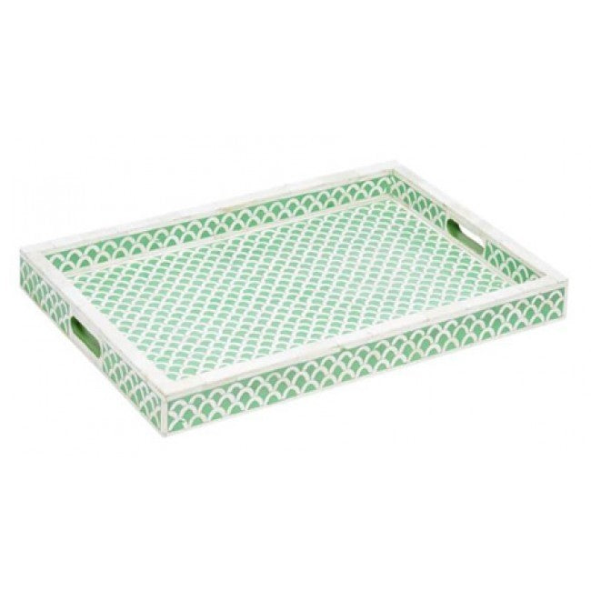 Maaya Fish Scale Bone Inlay Serving Tray - Green 49x39x5cm