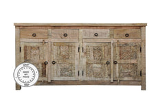 Yennora Indian Solid Wood Long Buffet Sideboard With Carved Doors & 4 Drawers