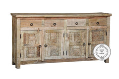 Yennora Indian Solid Wood Long Buffet Sideboard With Carved Doors & 4 Drawers