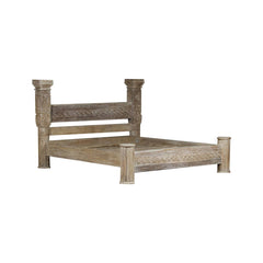Indian Hand Carved Reclaimed Teak Wood Bed Frame King Size 140