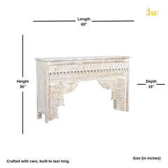 Mehrab Wooden Carved Entryway Console Table White