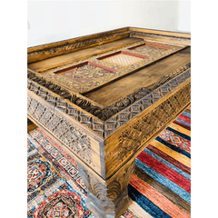 Mughal Hand Painted and Hand Carved Solid Wood Coffee Table C35