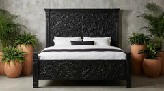 Hand Carved Solid Wood Bed Frame Black 190