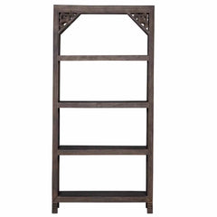 Kalah Solid Mango Wood Indian Hand Carved Bookshelf Black White Finish C9