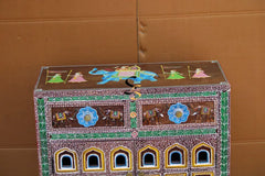 Mughal Hand Painted Solid Wood Ethnic Carved Jharokha Door Cabinet D133