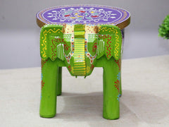 Brush & Timber Handpainted Solid Mango Wood Elephant Side Table in Multicolor