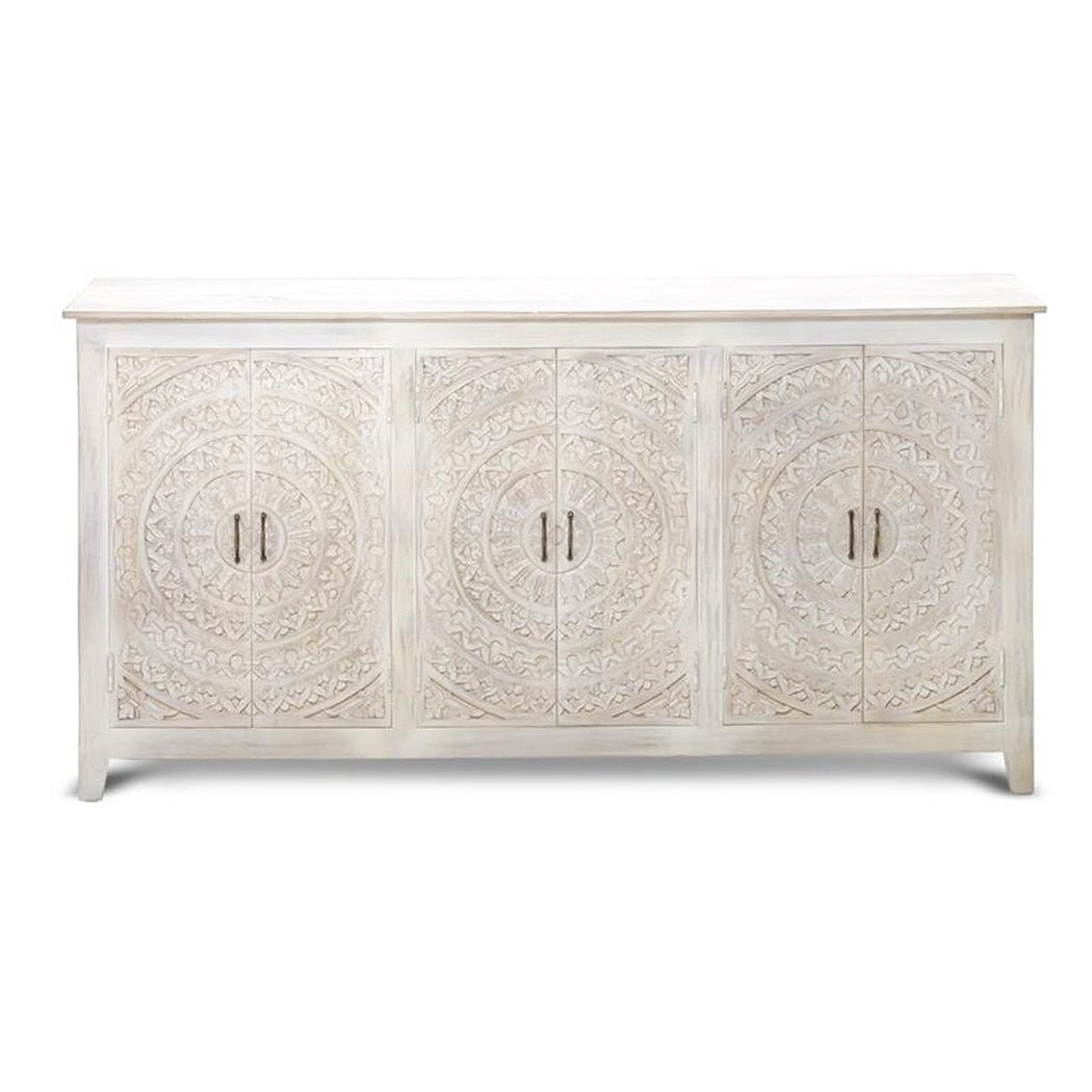 Mandala Hand Carved Indian Solid Wood Buffet Sideboard White