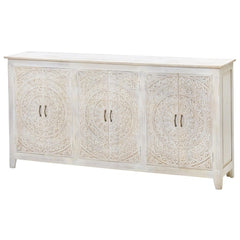 Mandala Hand Carved Indian Solid Wood Buffet Sideboard White