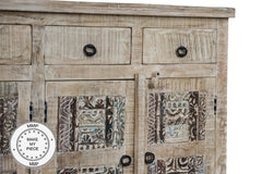 Yennora Indian Solid Wood Long Buffet Sideboard With Carved Doors Natural