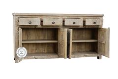 Yennora Indian Solid Wood Long Buffet Sideboard With Carved Doors Natural