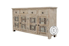 Yennora Indian Solid Wood Long Buffet Sideboard With Carved Doors Natural