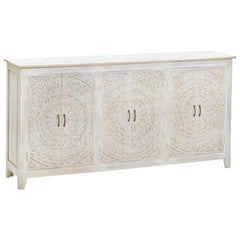 Mandala Hand Carved Indian Solid Wood Buffet Sideboard White