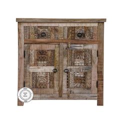 Indian Solid Wood Hand Carved Cabinet Natural