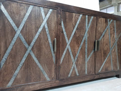 Contemporary metal strip walnut mango wood 3 door sideboard buffet 150x40x85cm