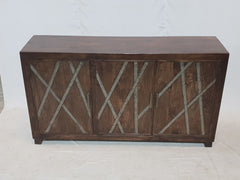 Contemporary metal strip walnut mango wood 3 door sideboard buffet 150x40x85cm