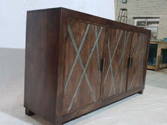 Contemporary metal strip walnut mango wood 3 door sideboard buffet 150x40x85cm