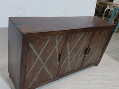 Contemporary metal strip walnut mango wood 3 door sideboard buffet 150x40x85cm